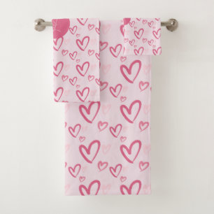 Loose rosa Herzmuster Valentine Monogramm Badhandtuch Set