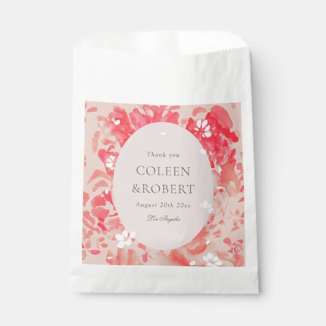 Loose Wasserfarbe Rosa Blütenkorallen Hochzeit Geschenktütchen (Vorderseite)