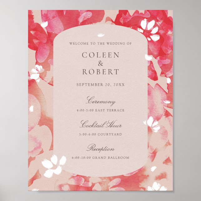 Loose Wasserfarbe Rosa Blütenkorallen Hochzeit Poster (Vorne)