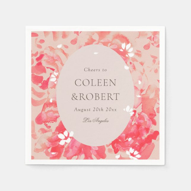 Loose Wasserfarbe Rosa Blütenkorallen Hochzeit Serviette (Vorderseite)