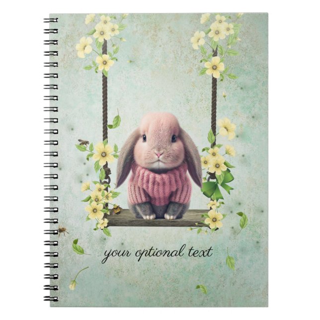 Lop Ear Bunny Swinging Blume Vine Notebook Notizblock (Vorderseite)