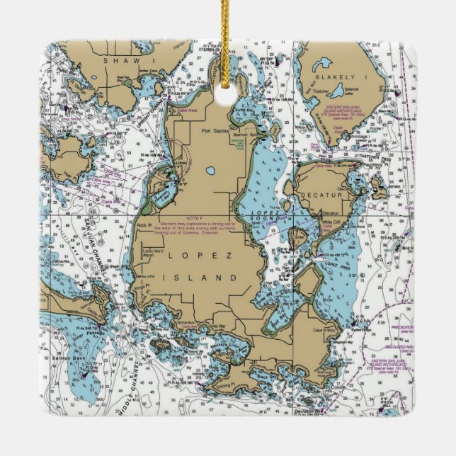 Lopez Island WA Chart Keramikornament (Rückseite)