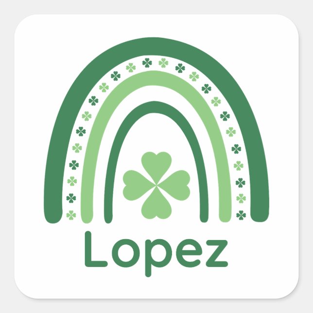 Lopez Name Clover Boho Rainbow Quadratischer Aufkleber (Vorderseite)