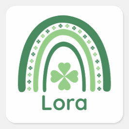 Lora Name Clover Boho Rainbow Quadratischer Aufkleber