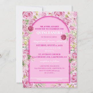 loral Rose Pink Quinceanera Invitation