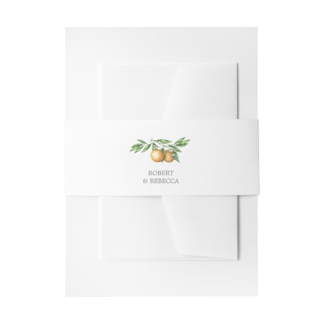 L'Orangerie orange Blüte Einladungs-Bauch-Band Einladungsbanderole (Vorderseite Beispiel)