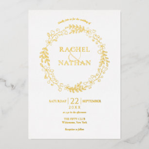 Lorbeer-Kranz Hochzeit Gold Folieneinladung