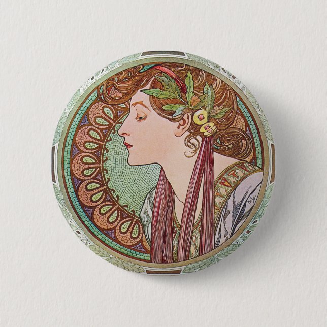 Lorbeer-Kunst Nouveau Knopf-Button Alphonse Mucha Button (Vorderseite)