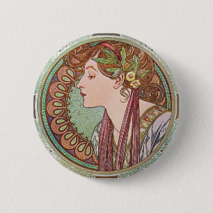 Lorbeer-Kunst Nouveau Knopf-Button Alphonse Mucha Button