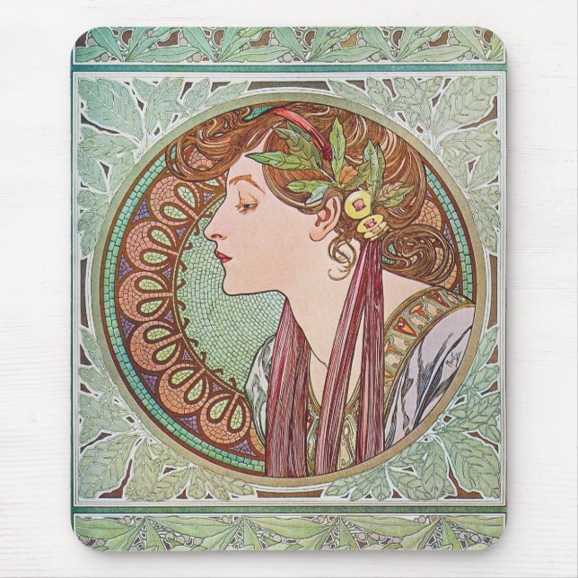 Lorbeer-Kunst Nouveau Mousepad Alphonse Mucha (Vorne)