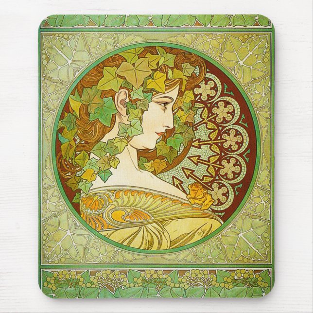 Lorbeer-Mausunterlage Alphonse Mucha Mousepad (Vorne)