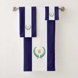 Lorbeer & Monogramm auf navyblau-weiß gestreift Badhandtuch Set