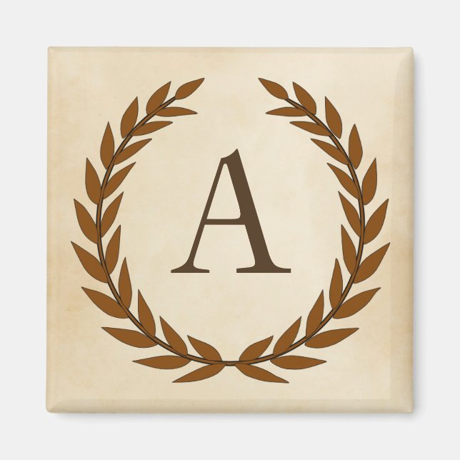 Lorbeerkranz auf Pergament-Monogramm Initial A Magnet (Vorne)