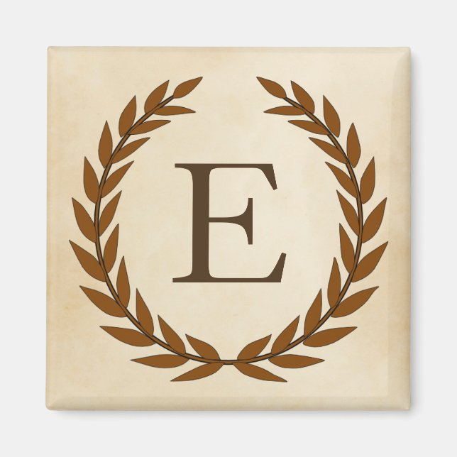Lorbeerkranz auf Pergament-Monogramm Initial E Magnet (Vorne)