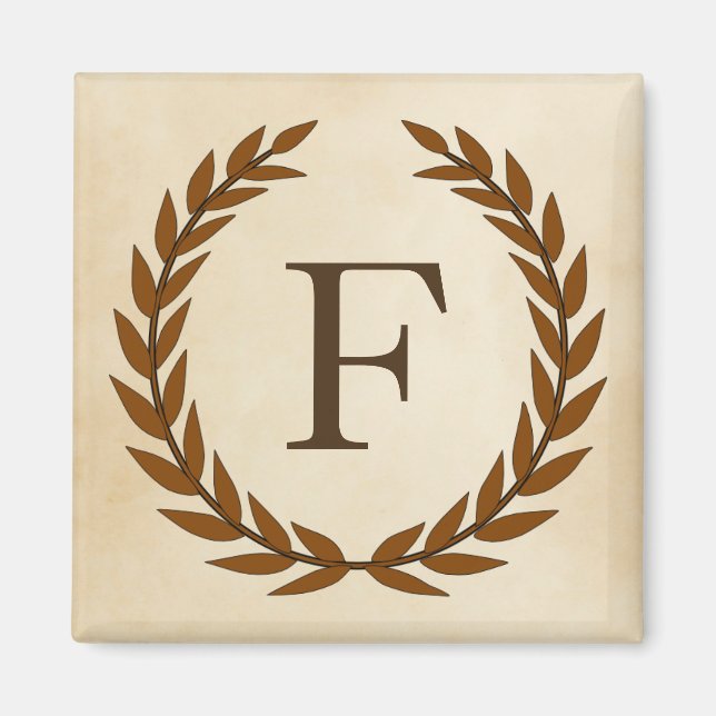 Lorbeerkranz auf Pergament-Monogramm Initial F Magnet (Vorne)