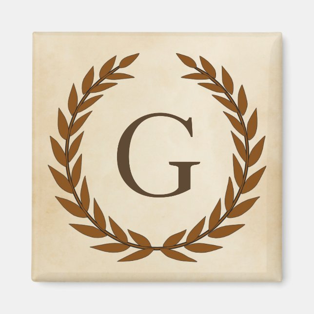 Lorbeerkranz auf Pergament-Monogramm Initial G Magnet (Vorne)