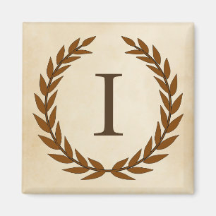 Lorbeerkranz auf Pergament-Monogramm Initial I Magnet