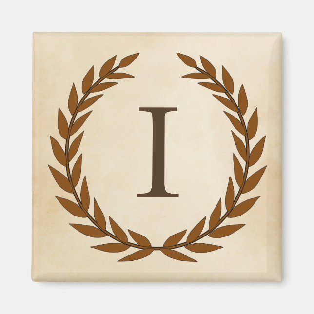 Lorbeerkranz auf Pergament-Monogramm Initial I Magnet (Vorne)
