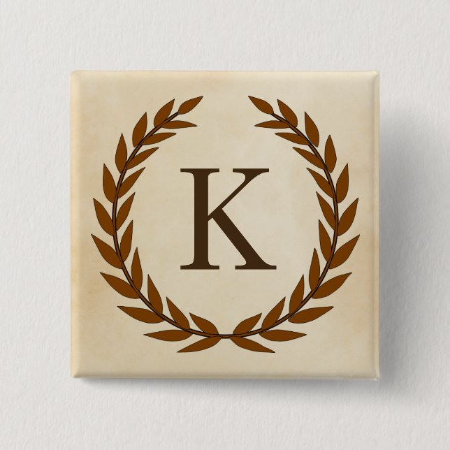 Lorbeerkranz auf Pergament-Monogramm Initial K Button (Vorderseite)