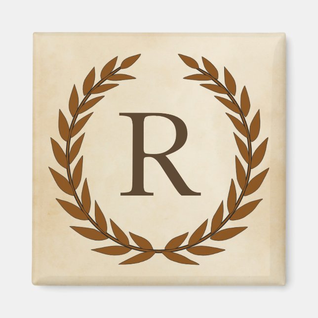 Lorbeerkranz auf Pergament-Monogramm Initial R Magnet (Vorne)