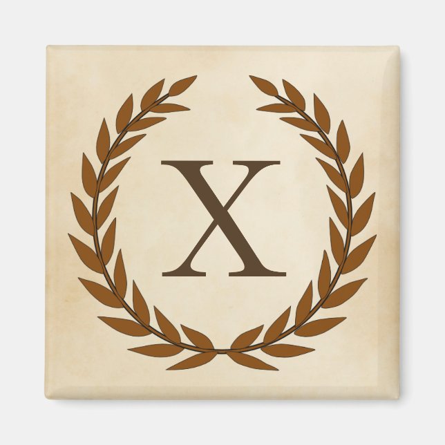 Lorbeerkranz auf Pergament-Monogramm-Initial X Magnet (Vorne)