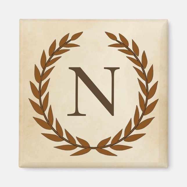 Lorbeerkranz auf Pergament-Monogramm Initiale N Magnet (Vorne)