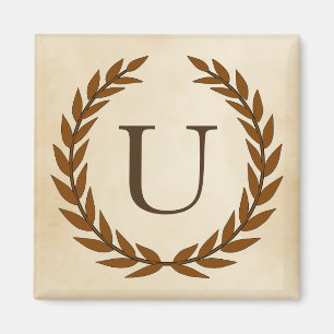Lorbeerkranz auf Pergament-Monogramm Initiale U Magnet