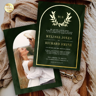 Lorbeerkranz Blätter Olivgrün Hochzeit Gold Folieneinladung