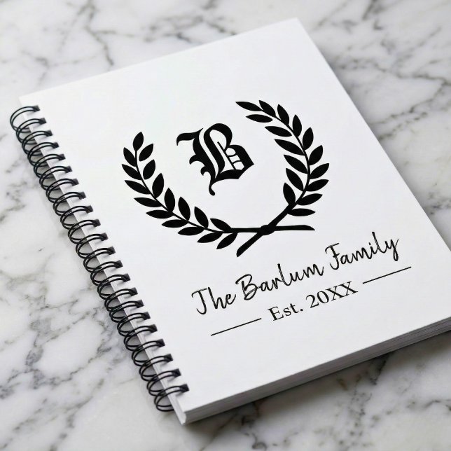 Lorbeerkranz-Familienmonogramm Notizblock (Personalized Monogram Notebook)