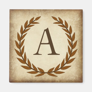 Lorbeerkranz gealterter Papyrus-Monogramm-Initial Magnet
