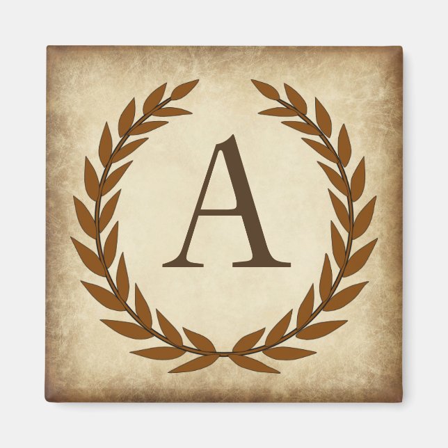 Lorbeerkranz gealterter Papyrus-Monogramm-Initial  Magnet (Vorne)