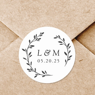 Lorbeerkranz Hochzeitsmonogramm Runder Aufkleber