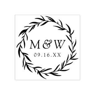 Lorbeerkranz-Monogramm-Hochzeit Gummistempel