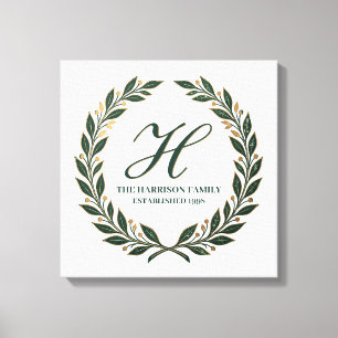 Lorbeerkranz-Monogramm-Schild Familien Gründung Le Leinwanddruck