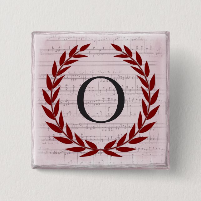 Lorbeerkranz Notenblatt Monogramm Anfangsbuchstabe Button (Vorderseite)