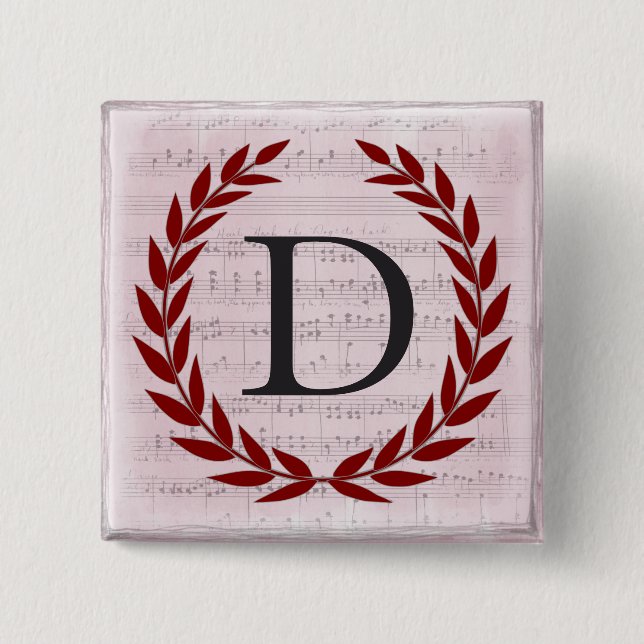 Lorbeerkranz Notenblatt Monogramm Anfangsbuchstabe Button (Vorderseite)