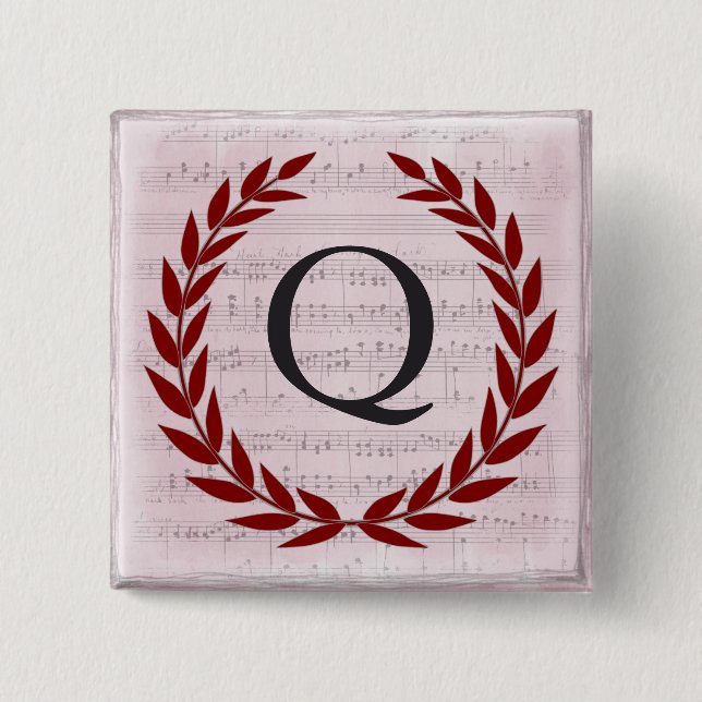 Lorbeerkranz Notenblatt Monogramm Anfangsbuchstabe Button (Vorderseite)