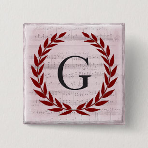 Lorbeerkranz Notenblatt Monogramm Anfangsbuchstabe Button