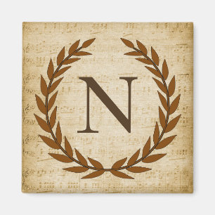 Lorbeerkranz Notenblatt Monogramm Anfangsbuchstabe Magnet