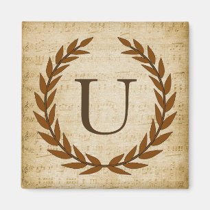 Lorbeerkranz Notenblatt Monogramm Anfangsbuchstabe Magnet