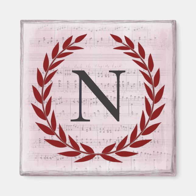 Lorbeerkranz Notenblatt Monogramm Anfangsbuchstabe Magnet (Vorne)