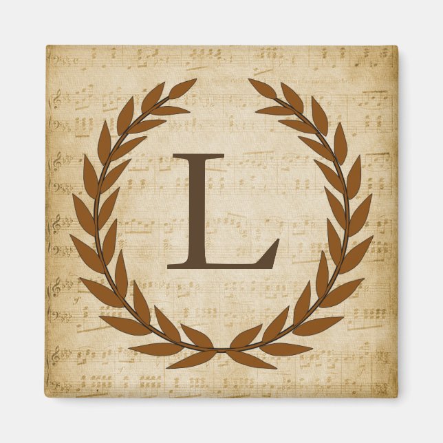 Lorbeerkranz Notenblatt Monogramm Anfangsbuchstabe Magnet (Vorne)