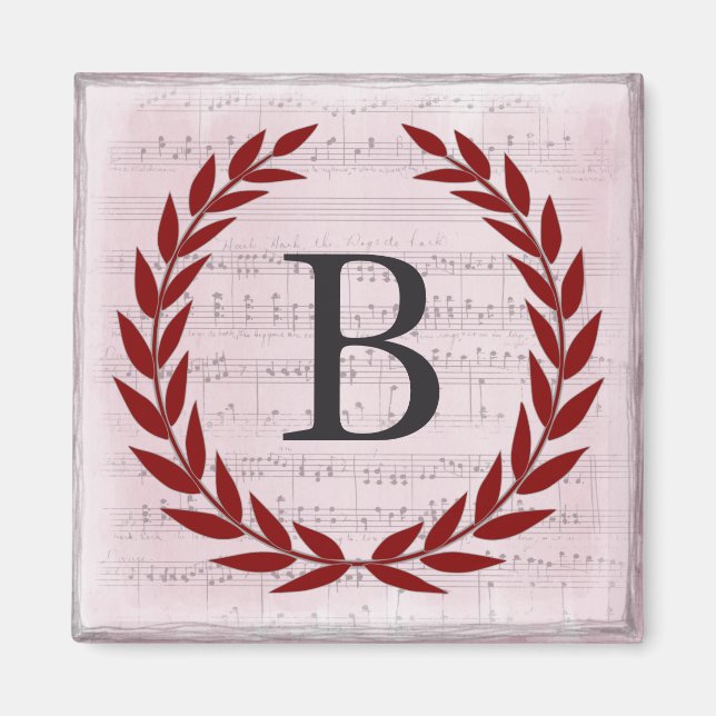 Lorbeerkranz Notenblatt Monogramm Anfangsbuchstabe Magnet (Vorne)