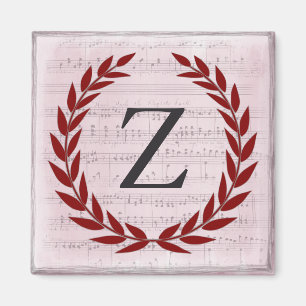 Lorbeerkranz Notenblatt Monogramm Anfangsbuchstabe Magnet