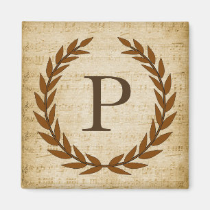 Lorbeerkranz Notenblatt Monogramm Anfangsbuchstabe Magnet