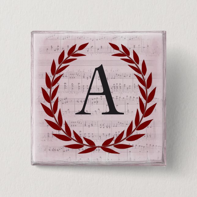 Lorbeerkranz Notenblatt Monogramm Initiale A Button (Vorderseite)