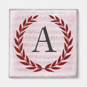 Lorbeerkranz Notenblatt Monogramm Initiale A Magnet