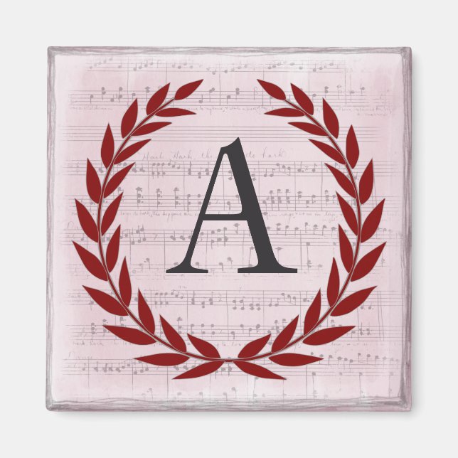 Lorbeerkranz Notenblatt Monogramm Initiale A Magnet (Vorne)