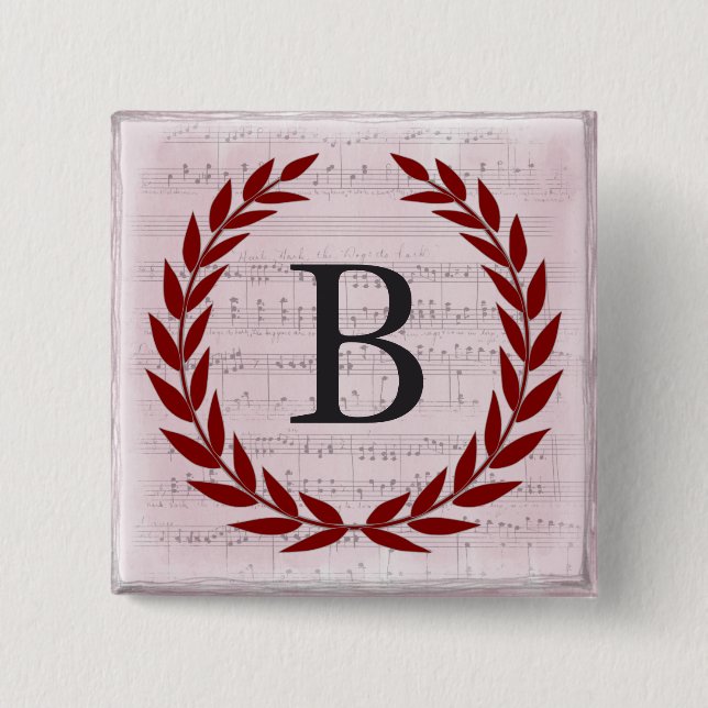 Lorbeerkranz Notenblatt Monogramm Initiale B Button (Vorderseite)