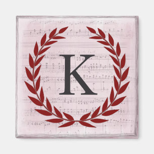 Lorbeerkranz Notenblatt Monogramm Initiale K Magnet